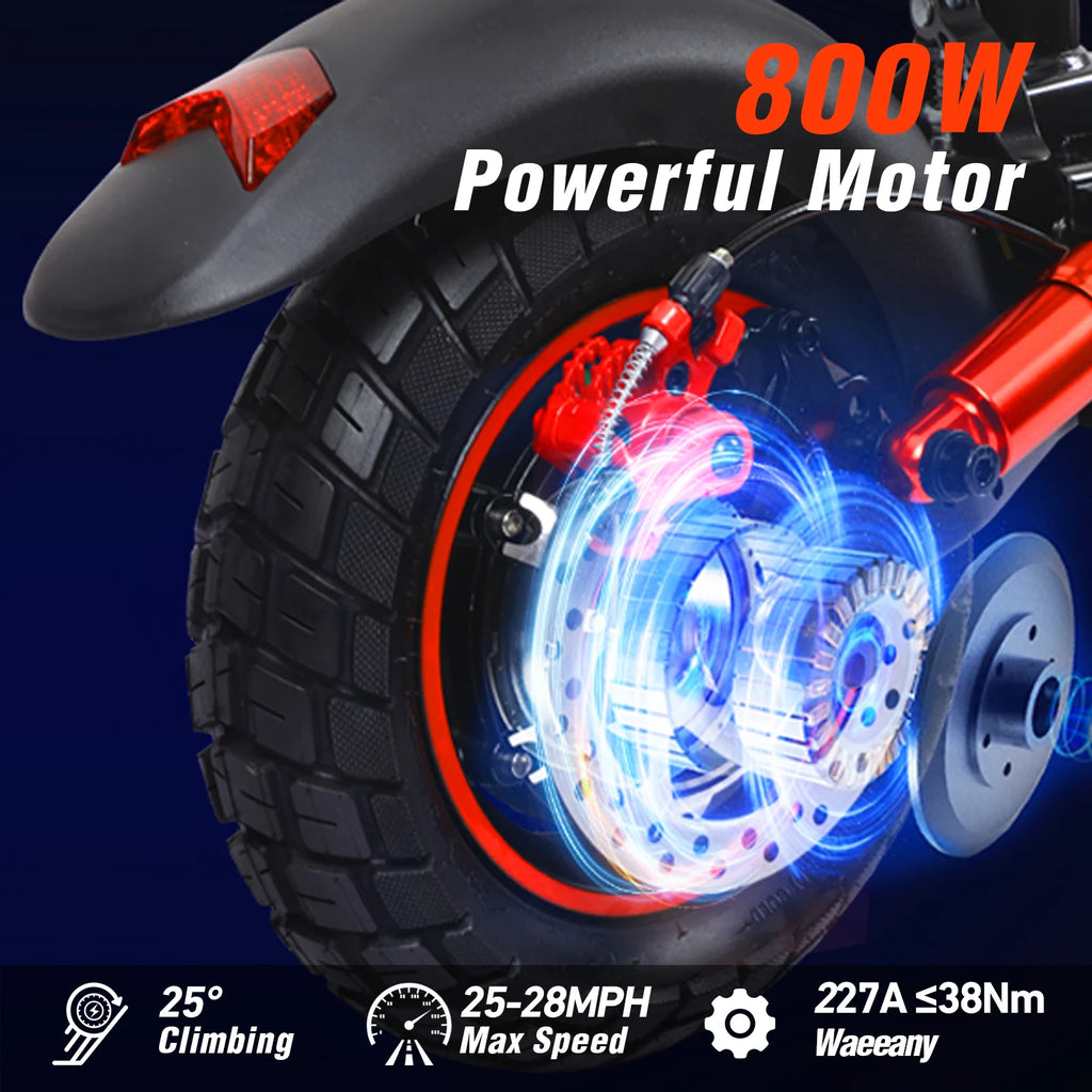 Escooter 800W 10Inch Off-Road Intelligent LED 15ah 50km Waterproof Folding Shock Absorbers Adults Electric Scooter