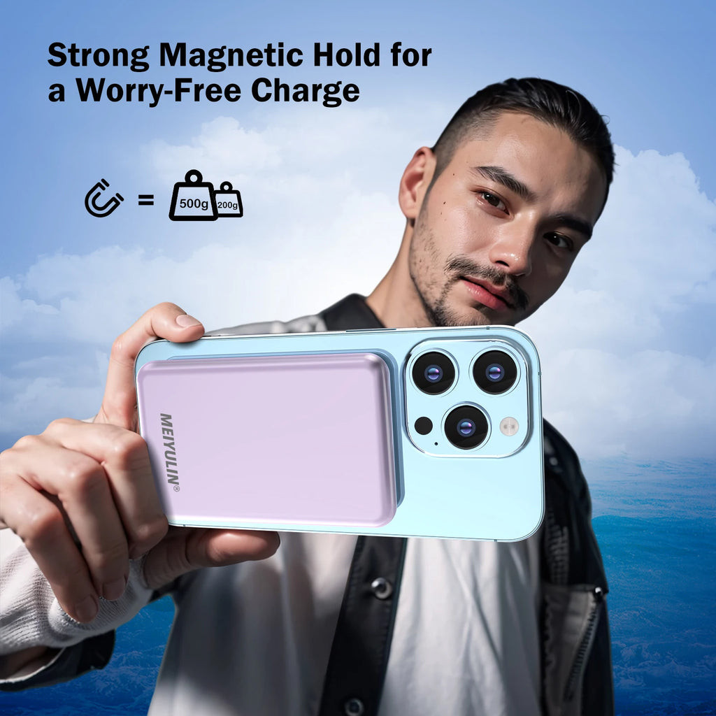 Magnetic Wireless Fast Charging 5000mAh Power Bank for iPhone 2 in 1 PD20W Metal LED Lamp Slim Portable Powerbank for iPhone