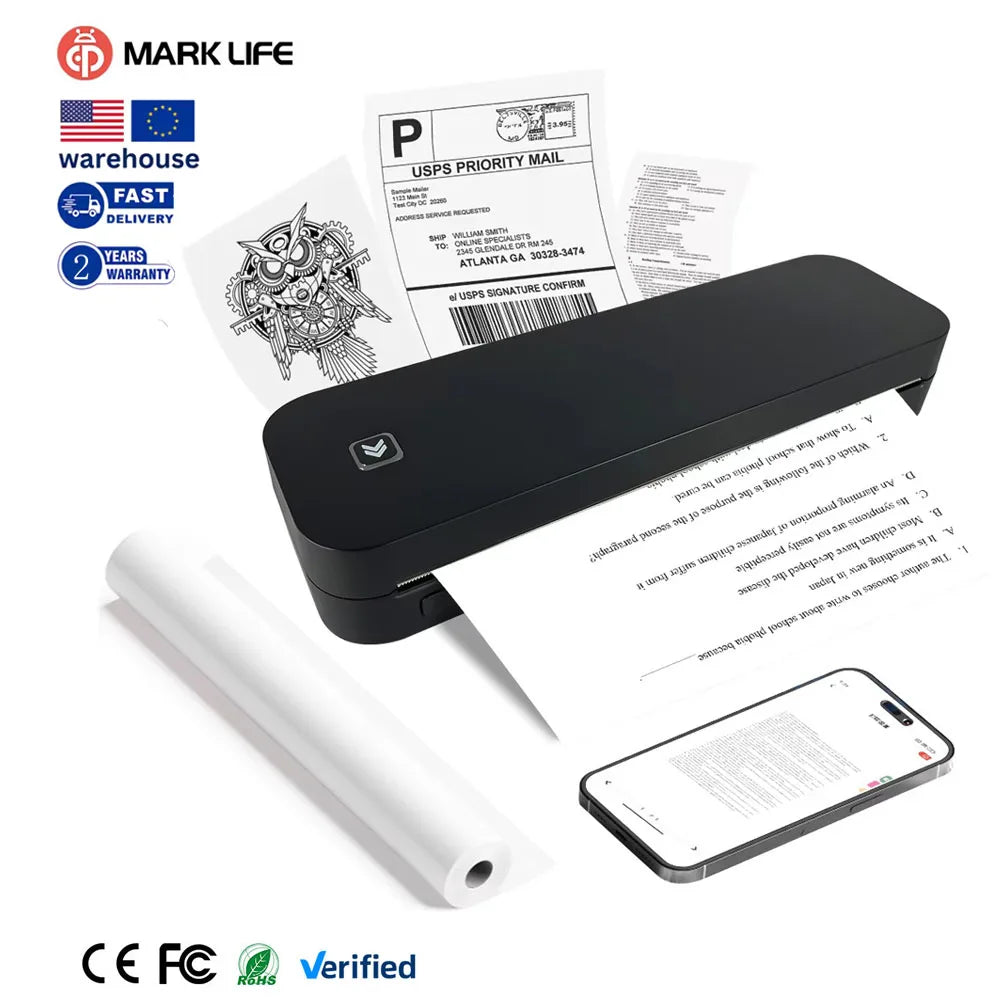 Marklife D210 A4 Thermal Printer, Genuine Factory Supply, Certified by FCC, RoHS, UKCA, Supports OEM/ODM Customization.