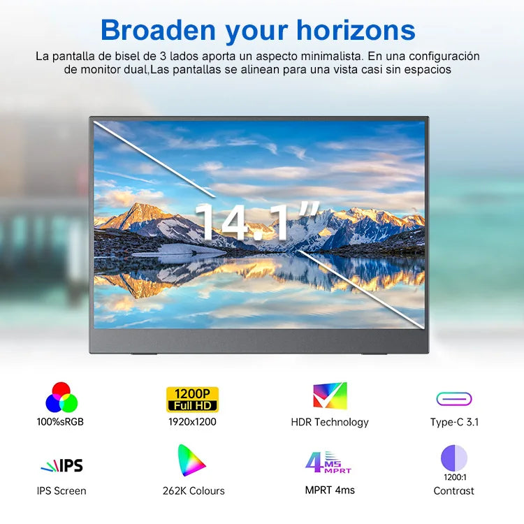 14 '' Portable IPS Monitor 1920x1200 Resolution WUXGA Screen Touch or Non-Touch Option HD/type-C Mobile Office & Gaming Display