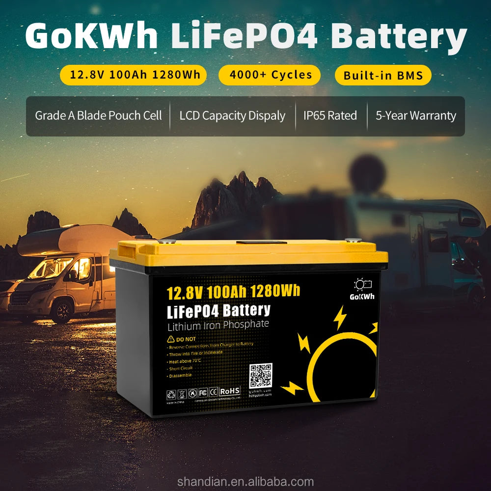 GoKWh EU Stock Lithium Iron Phosphate 12v 24v Lithium Ion Battery 100ah 200ah 300 Lifepo4 Solar Storage Battery Grade A