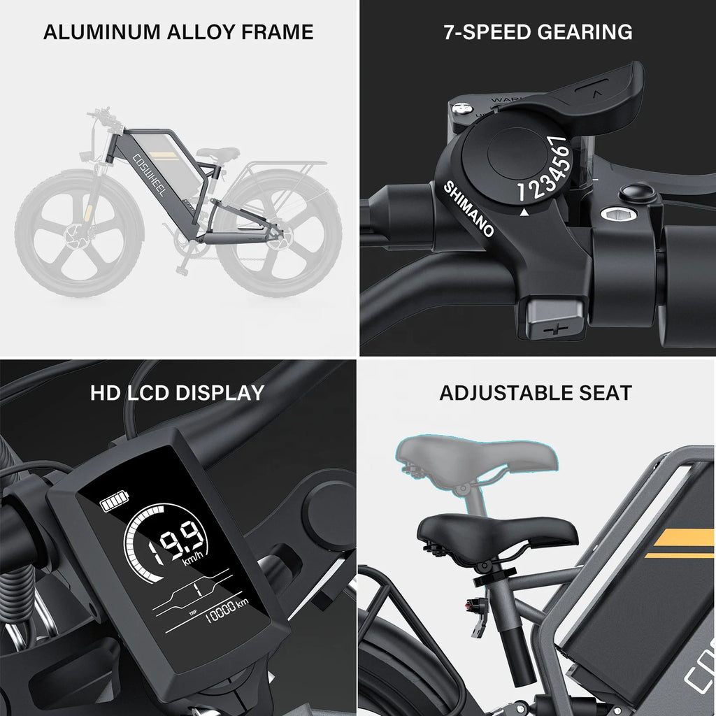 Coswheel T26 Long Range E-Bicycle Electric Covered Road Fat Tire Mountain Dirt City Bike E-Bike Electric Bicycle Ebike Eu Stock