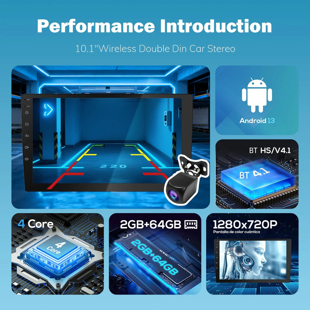 US DE Stock TANTHN Android 2+64G 10.1''  Double Din Car Stereo Wireless Carplay Wifi GPS BT FM AM RDS IPS Touch Screen Car Radio