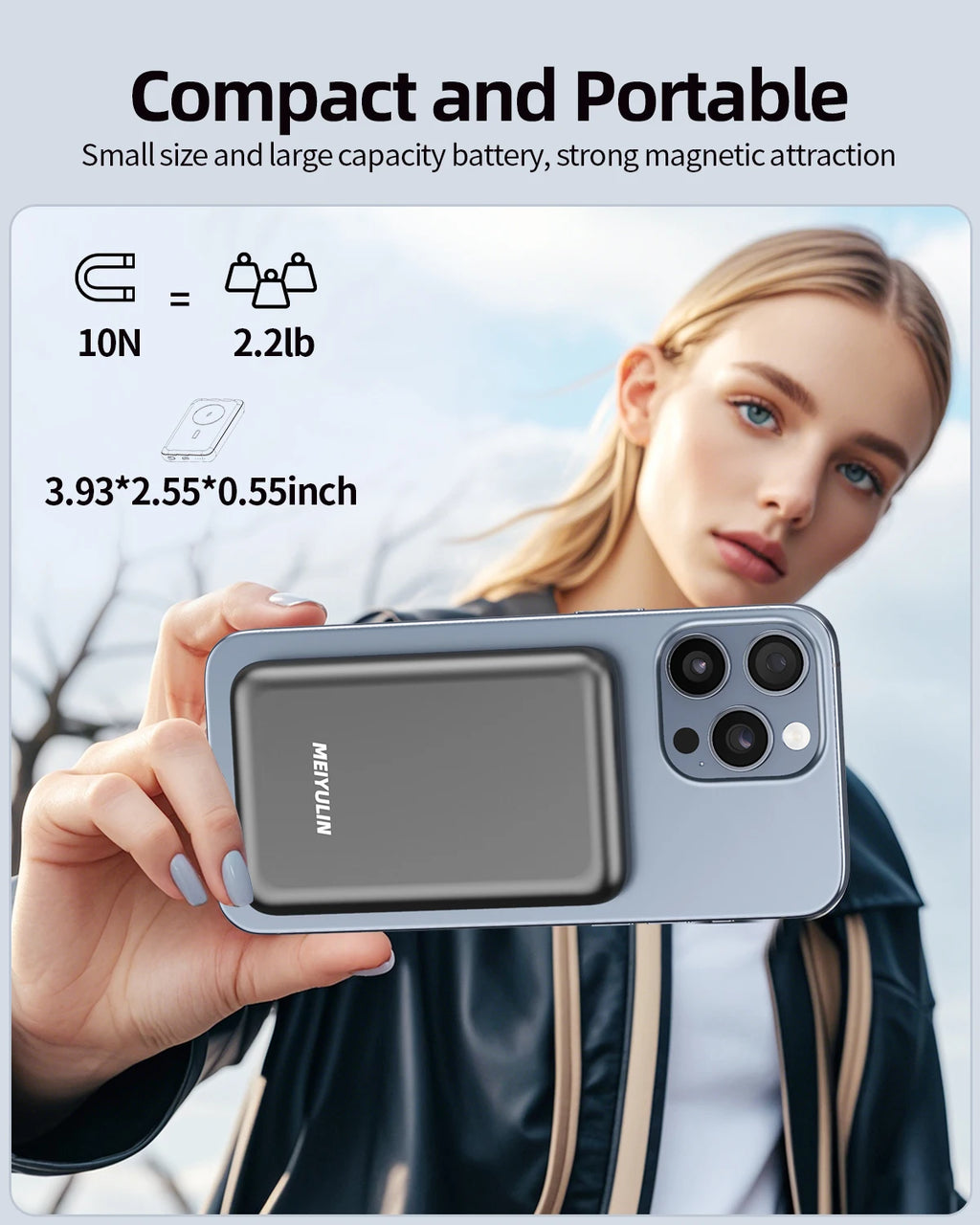 Magnetic Wireless 10000mAh Power Bank Fast Charging Metal Cool Touch Ultra-Thin Portable PD20W Powerbank for iPhone Xiaomi