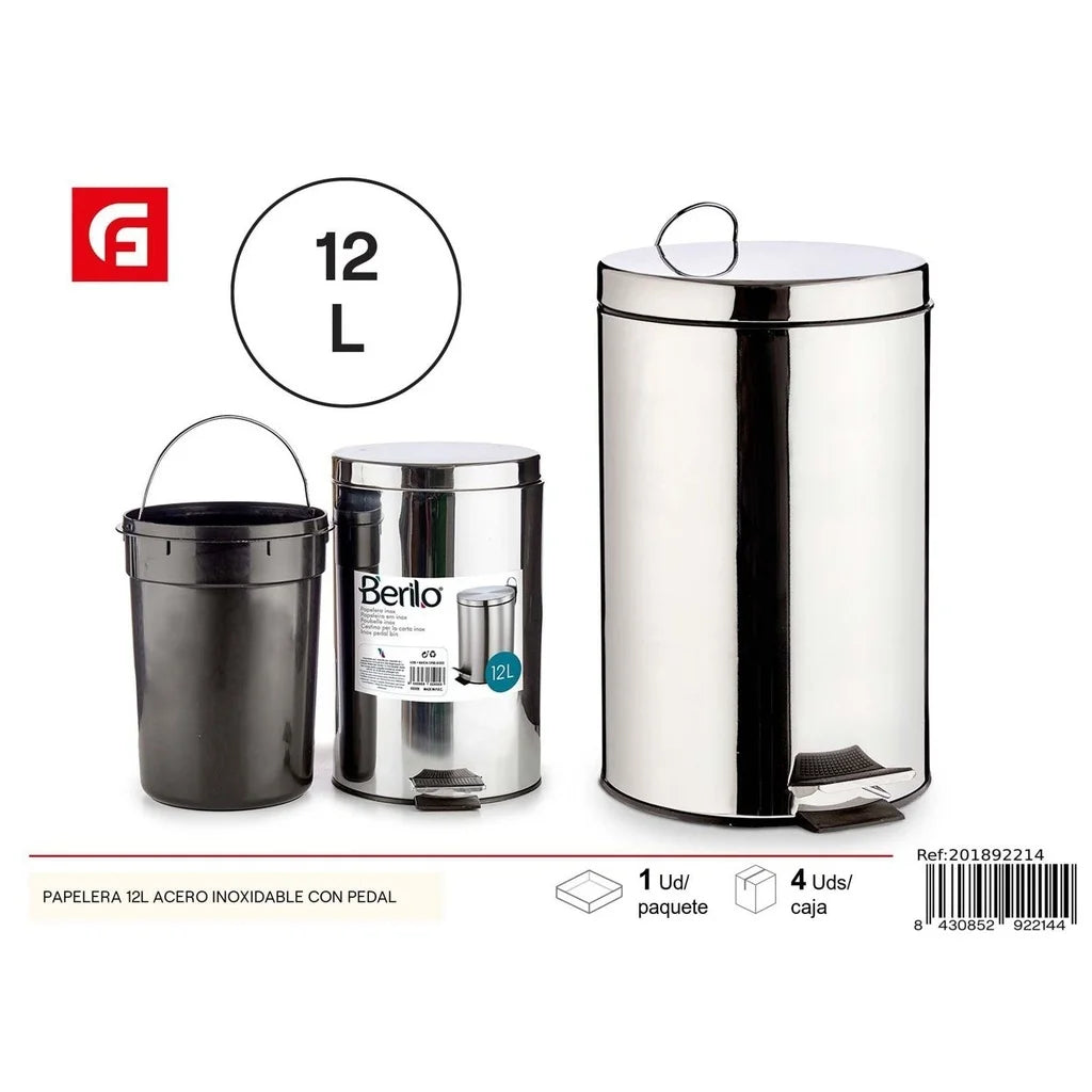 12L Stainless Steel Pedal Bin - Household Items