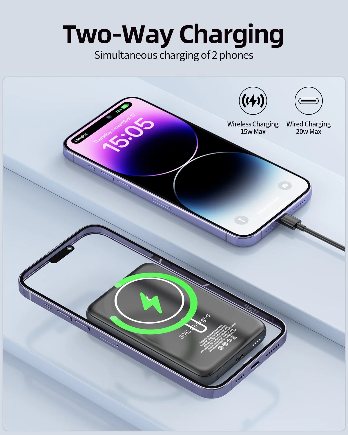 Magnetic Wireless 10000mAh Power Bank Fast Charging Metal Cool Touch Ultra-Thin Portable PD20W Powerbank for iPhone Xiaomi