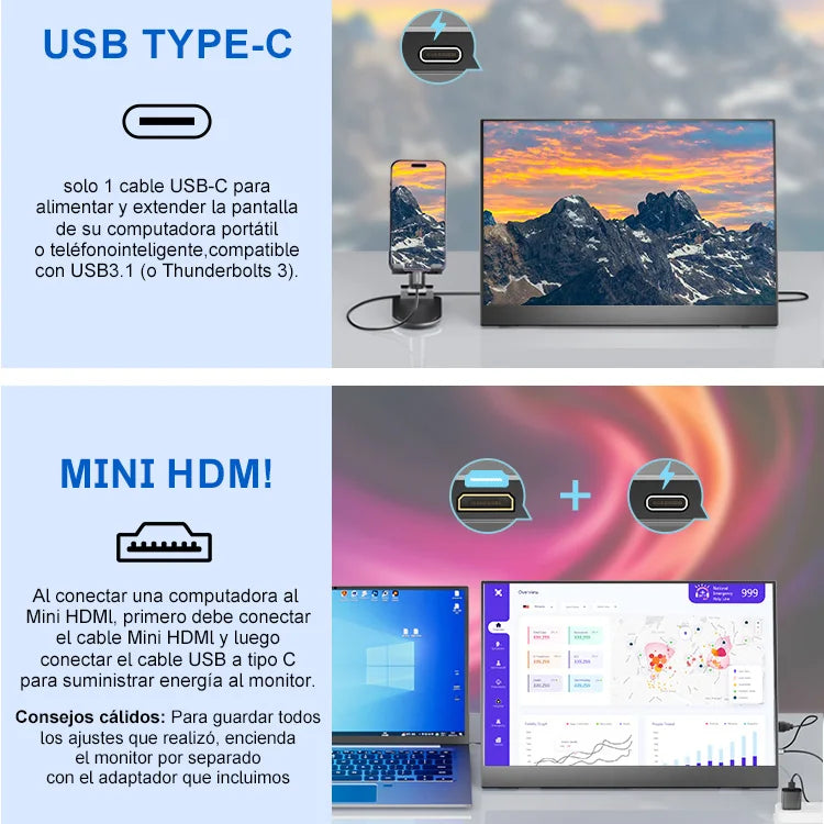 14 '' Portable IPS Monitor 1920x1200 Resolution WUXGA Screen Touch or Non-Touch Option HD/type-C Mobile Office & Gaming Display