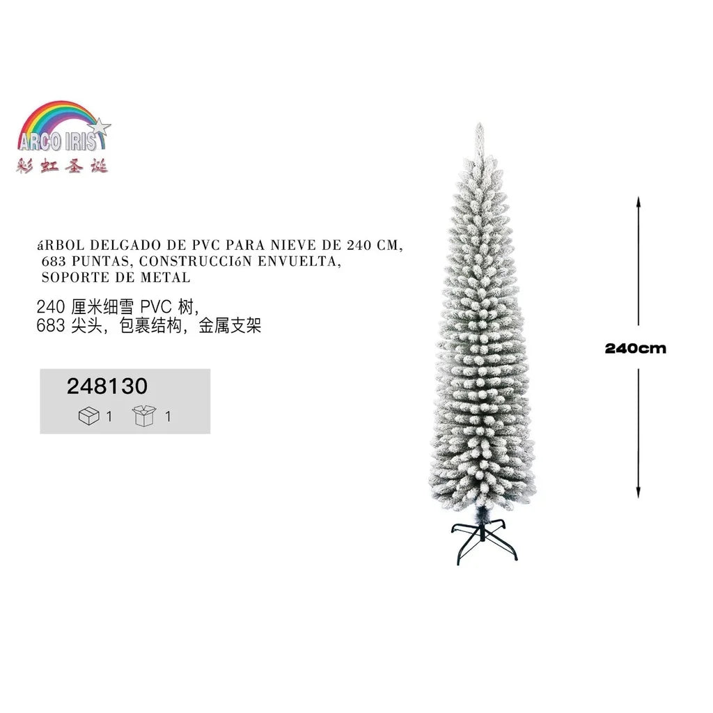 240cm Slim PVC Snow Tree - Christmas Decoration