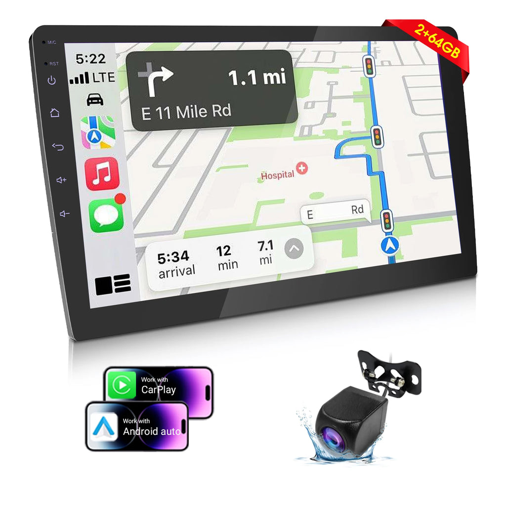 US DE Stock TANTHN Android 2+64G 10.1''  Double Din Car Stereo Wireless Carplay Wifi GPS BT FM AM RDS IPS Touch Screen Car Radio