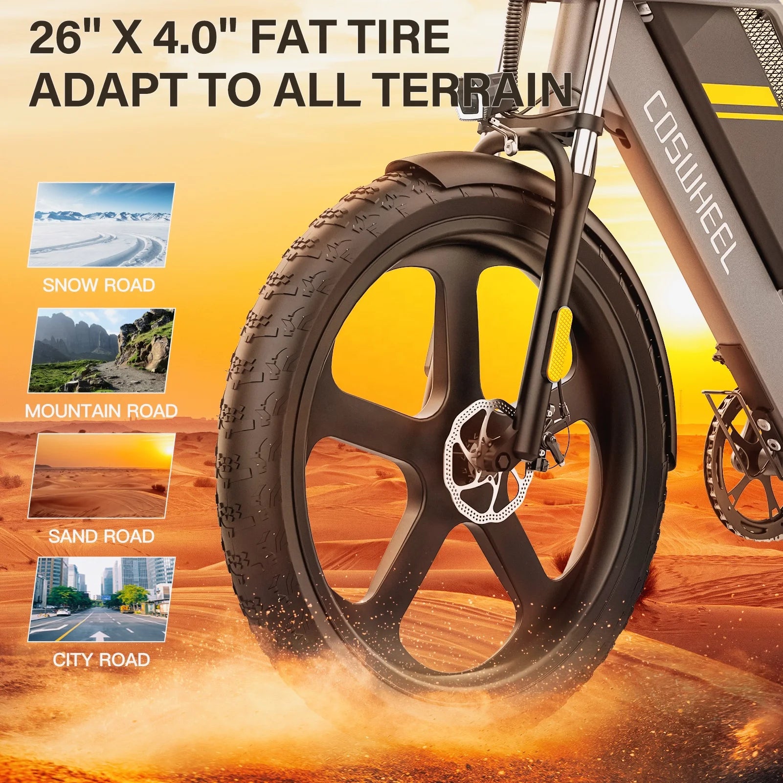 Coswheel T26 Long Range E-Bicycle Electric Covered Road Fat Tire Mountain Dirt City Bike E-Bike Electric Bicycle Ebike Eu Stock