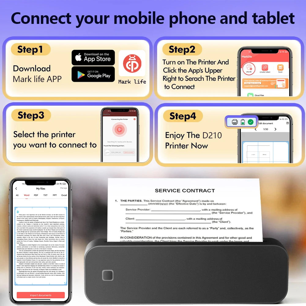 Marklife D210 A4 Thermal Printer, Genuine Factory Supply, Certified by FCC, RoHS, UKCA, Supports OEM/ODM Customization.