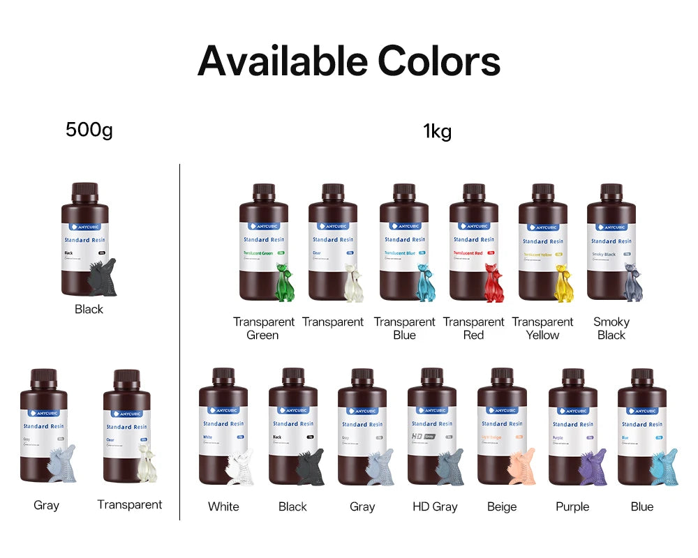 ANYCUBIC 1kg/10kg Liquid Photopolymer Standard Resin 405nm UV Resin For 3D Printer LCD Printing Resin Material For Photon Mono